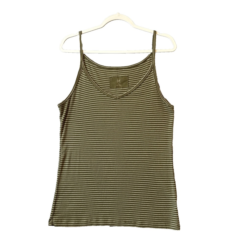 Vtg Gap Y2K 2006 Striped Ribbed Cami Tank Top XL Olive Green Earthcore Modal